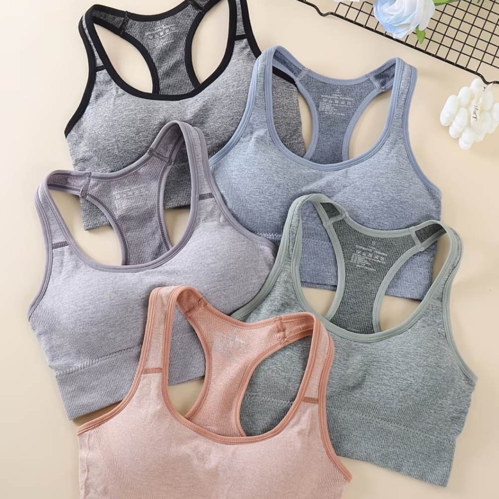 Women's Seamless Sports Bra 5 Piece Set - Black, Gray, Blue, Green, Pink #1